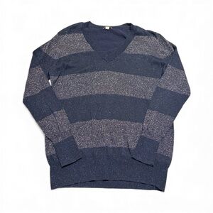 GAP Women's Crew Neck Sweater in Navy and Gray Stripes